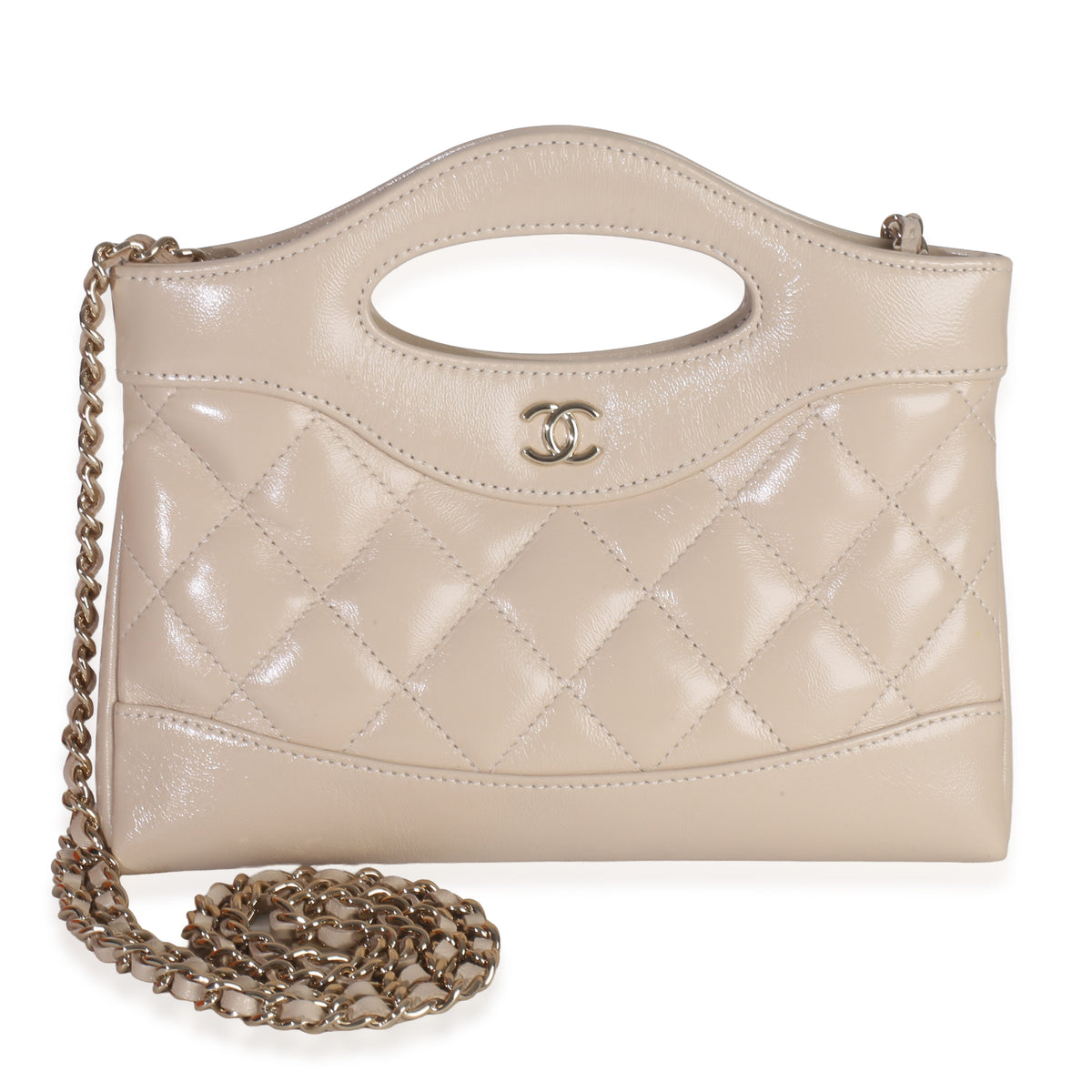 Chanel Beige Shiny Aged Calfskin Quilted Nano Kelly Shopper Handbag fv