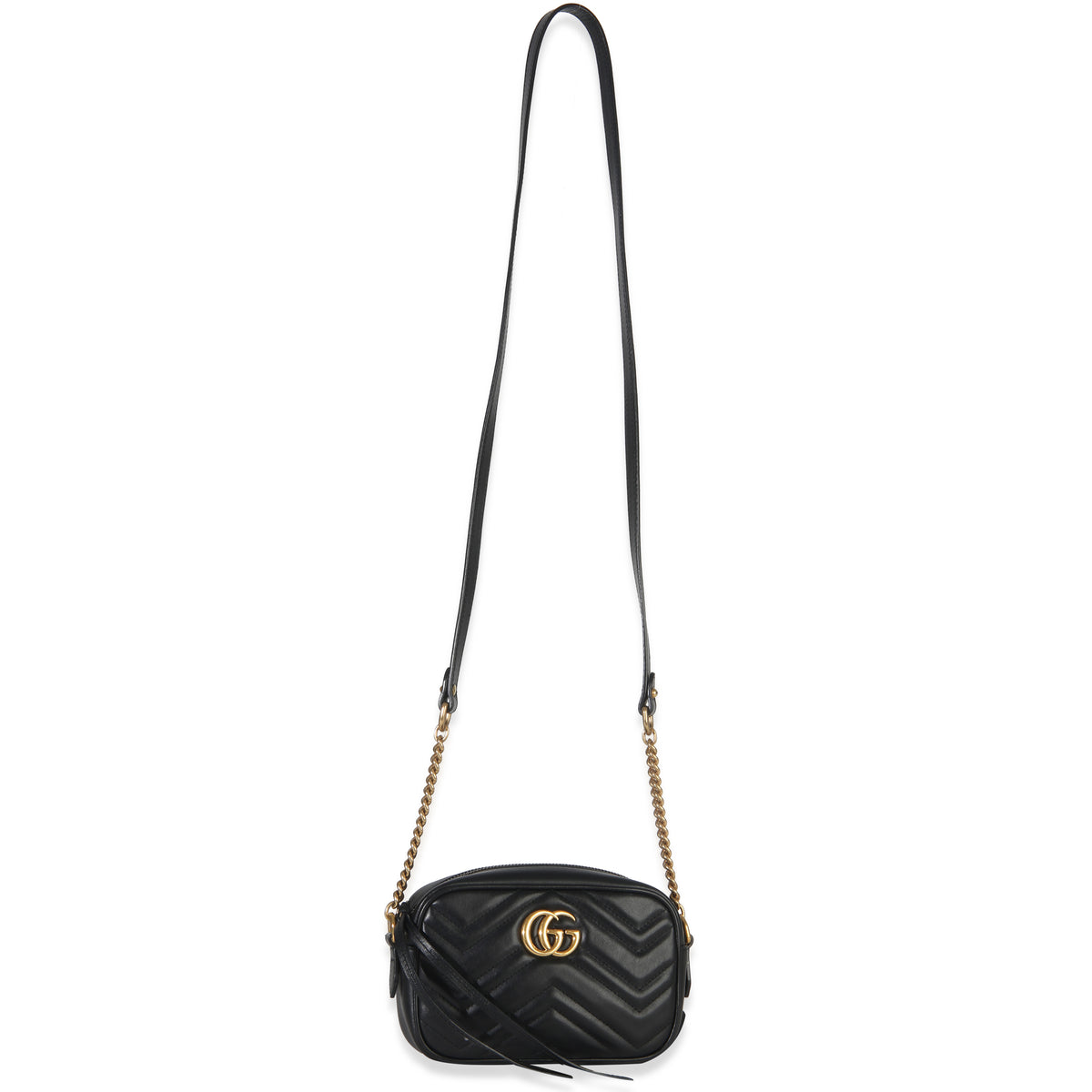 Gucci Black Calfskin Matelasse Mini GG Marmont Chain Shoulder Bag Handbag av