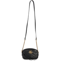 Gucci Black Calfskin Matelasse Mini GG Marmont Chain Shoulder Bag Handbag av