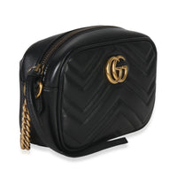 Gucci Black Calfskin Matelasse Mini GG Marmont Chain Shoulder Bag Handbag pv