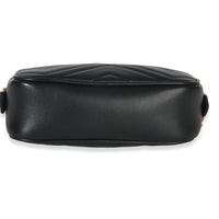 Gucci Black Calfskin Matelasse Mini GG Marmont Chain Shoulder Bag Handbag stamp