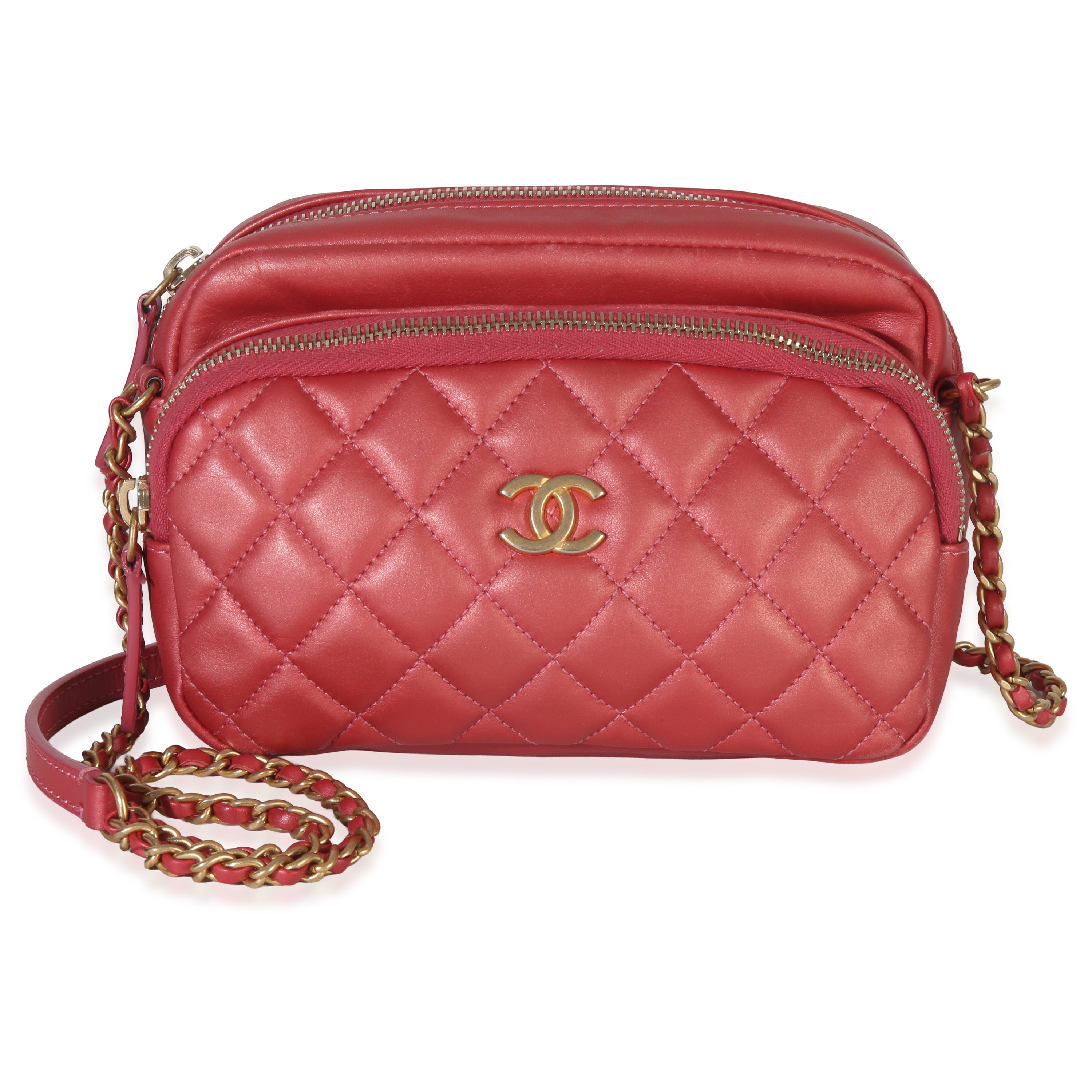 Chanel Pink Iridescent Quilted Lambskin Day Trips Camera Bag Handbag fv