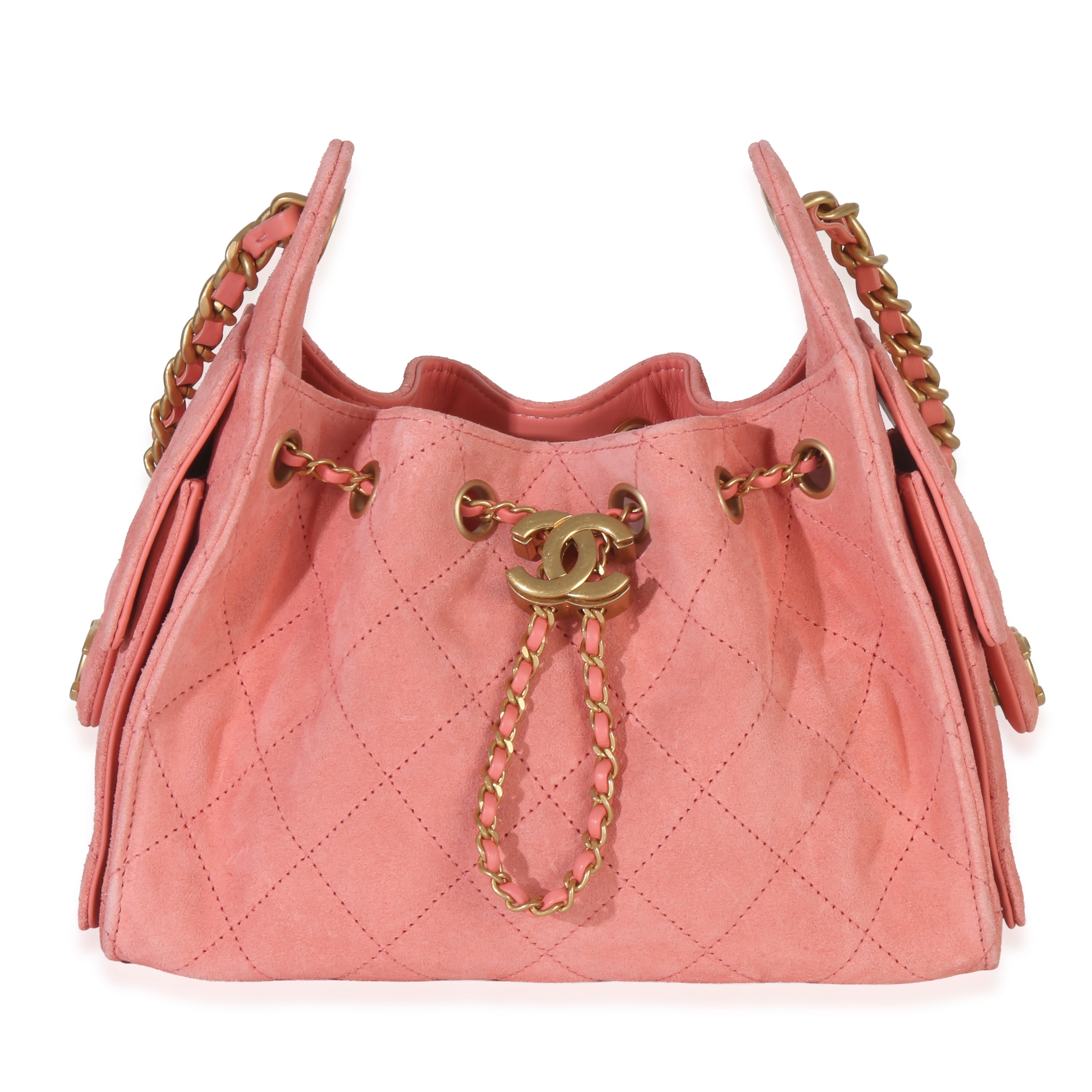 Chanel Pink Quilted Suede Mini  25 Hobo Handbag fv