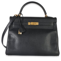 Hermès Vintage Black Ardennes Kelly 32 GHW Handbag fv