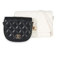 Chanel White Black Quilted Lambskin Small Side Packs Flap Bag Handbag ad1