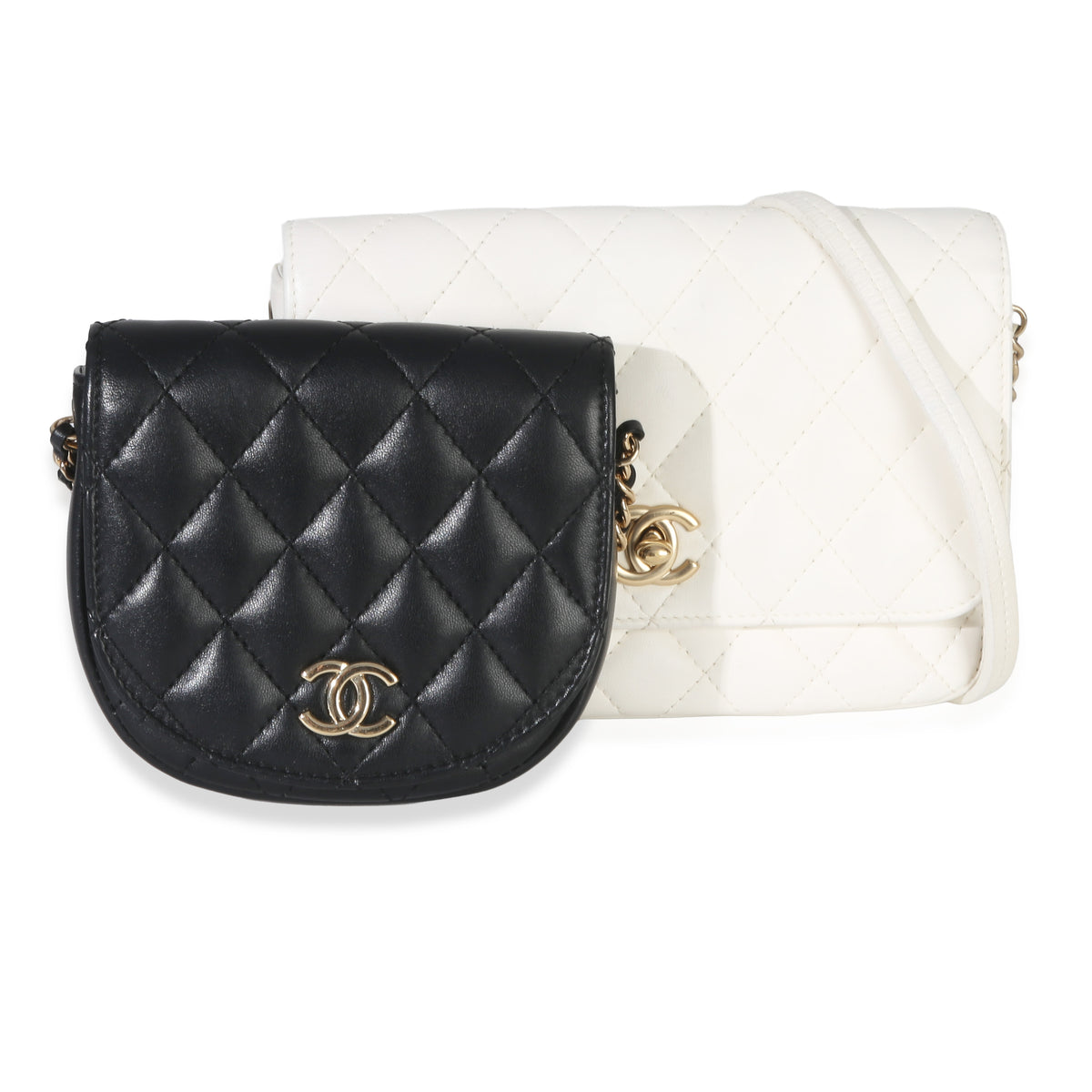 Chanel White Black Quilted Lambskin Small Side Packs Flap Bag Handbag ad1