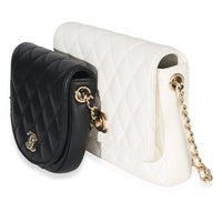 Chanel White Black Quilted Lambskin Small Side Packs Flap Bag Handbag av