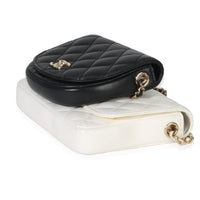 Chanel White Black Quilted Lambskin Small Side Packs Flap Bag Handbag box