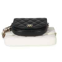 Chanel White Black Quilted Lambskin Small Side Packs Flap Bag Handbag stamp