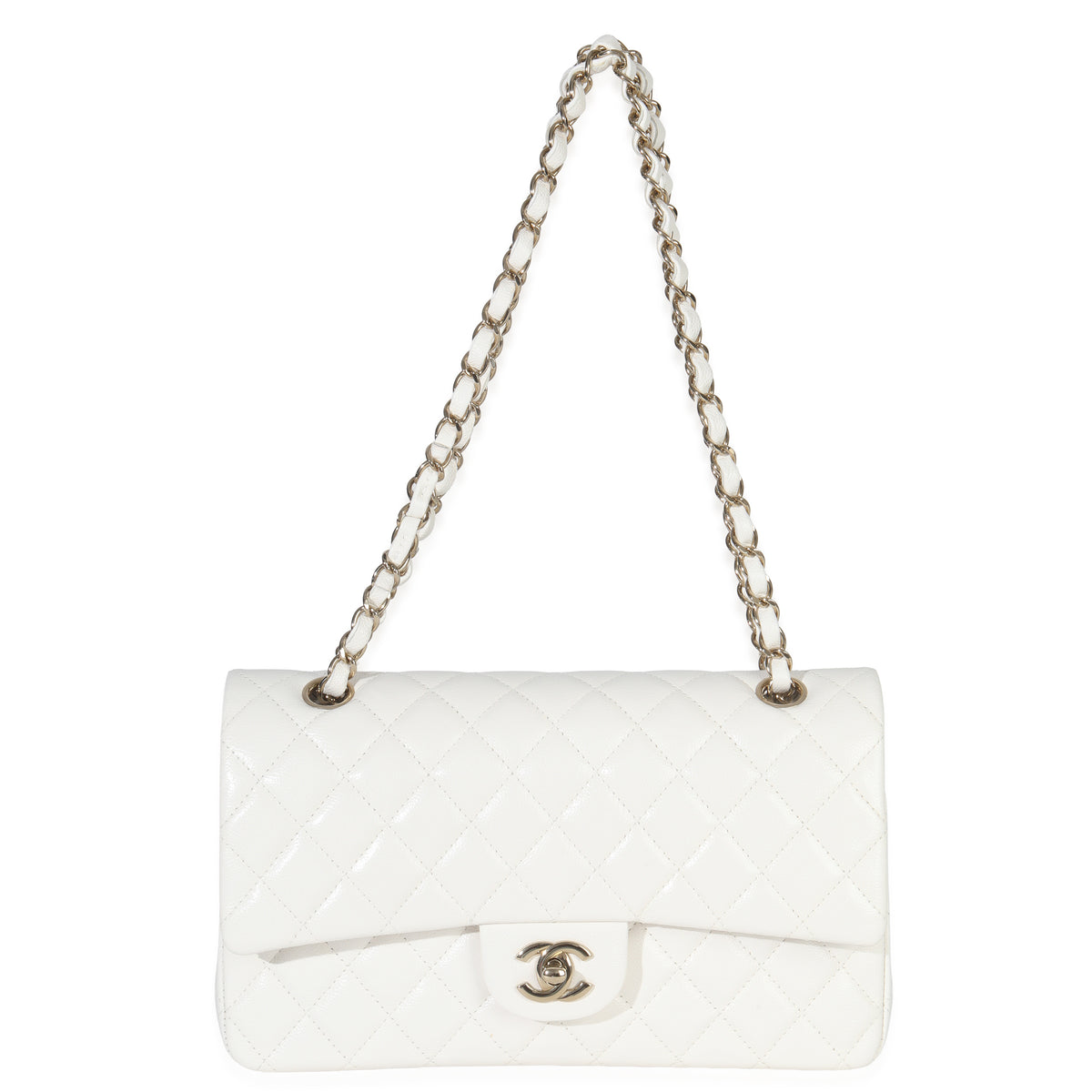 Chanel White Quilted Caviar Medium Classic Double Flap Bag Handbag av