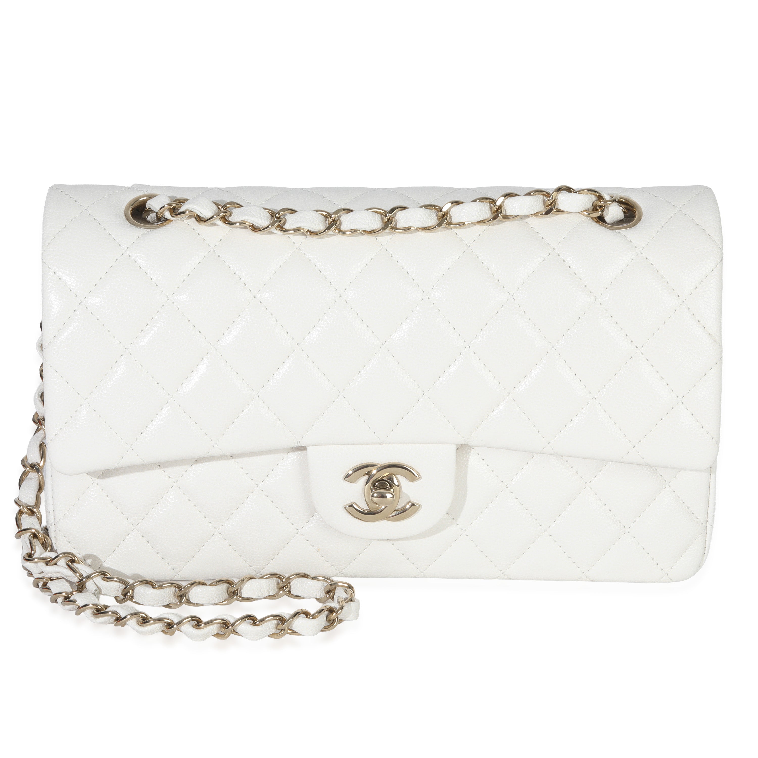 Chanel White Quilted Caviar Medium Classic Double Flap Bag Handbag fv