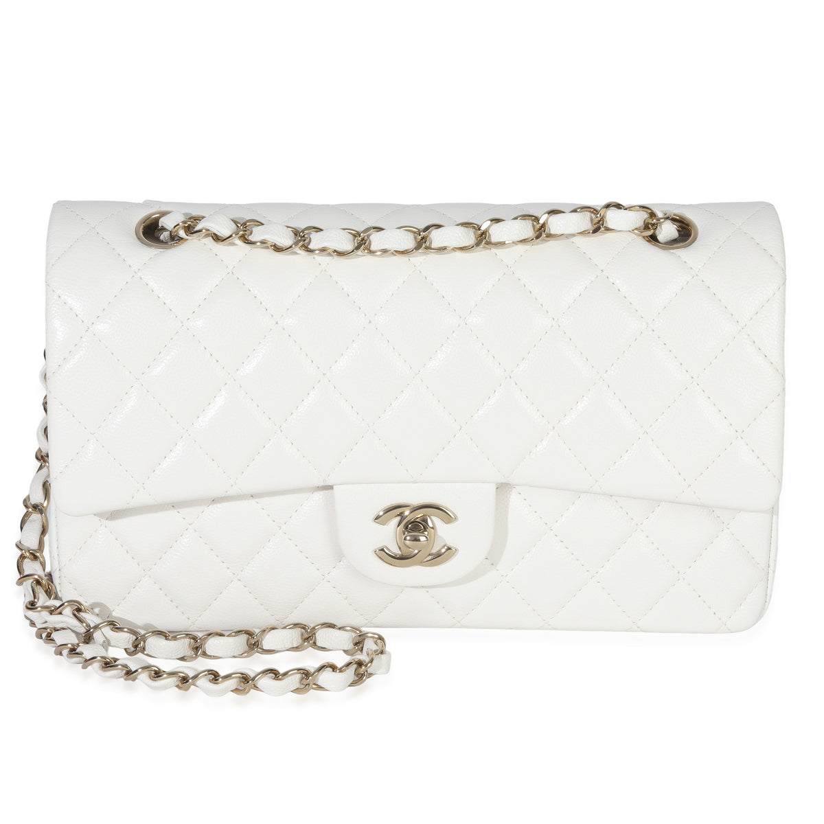 Chanel White Quilted Caviar Medium Classic Double Flap Bag Handbag fv