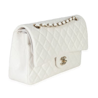 Chanel White Quilted Caviar Medium Classic Double Flap Bag Handbag pv