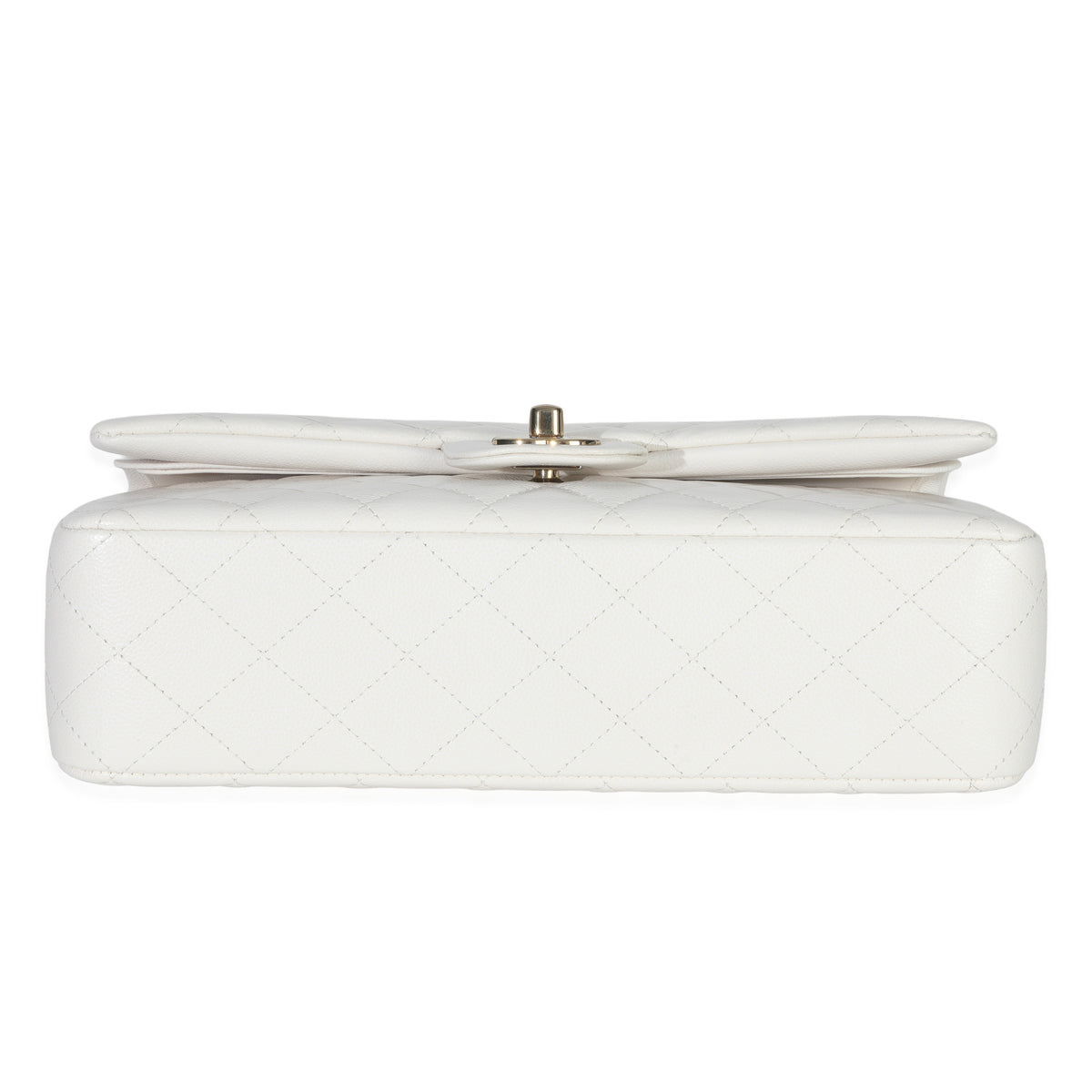 Chanel White Quilted Caviar Medium Classic Double Flap Bag Handbag stamp