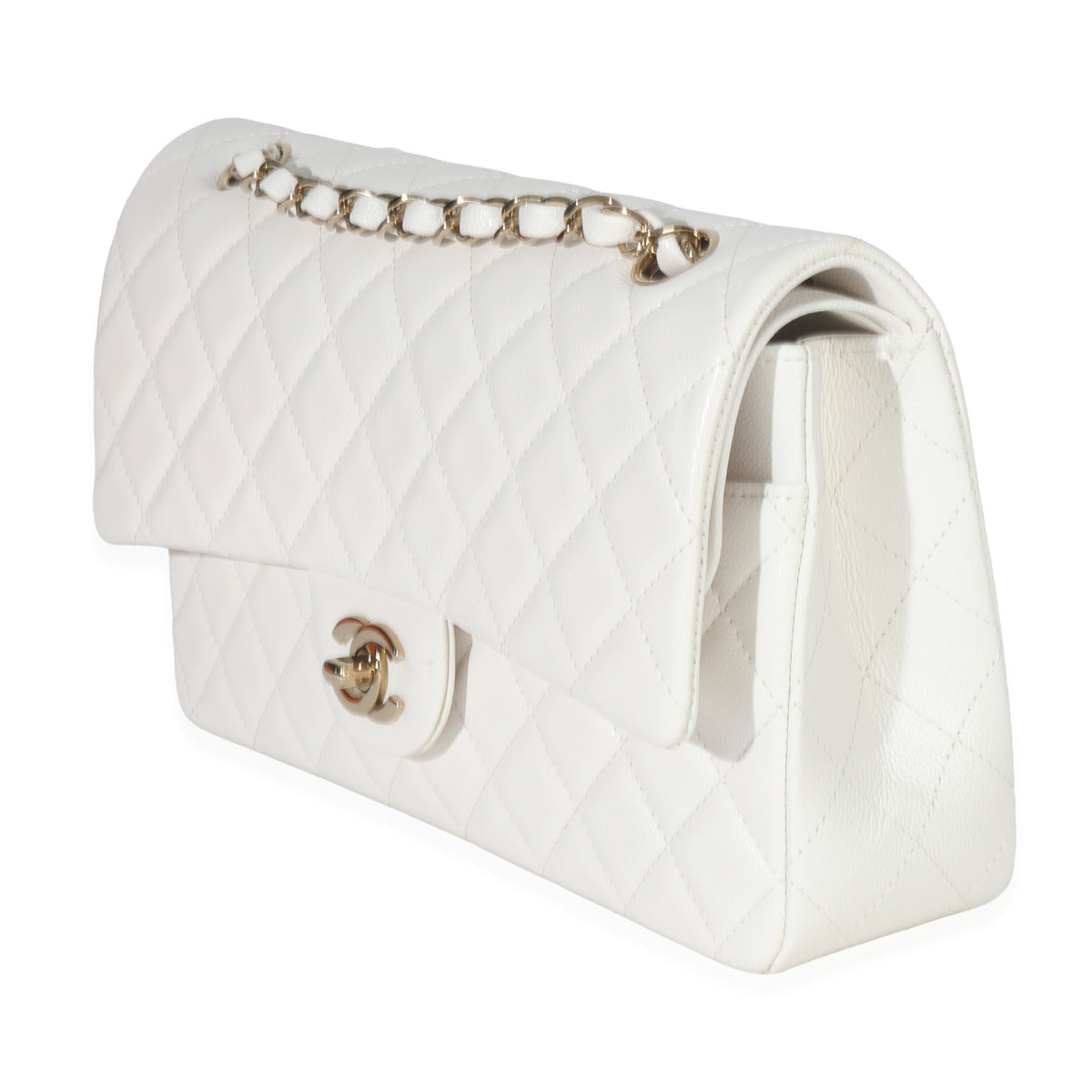 Chanel White Quilted Caviar Medium Classic Double Flap Bag Handbag sv