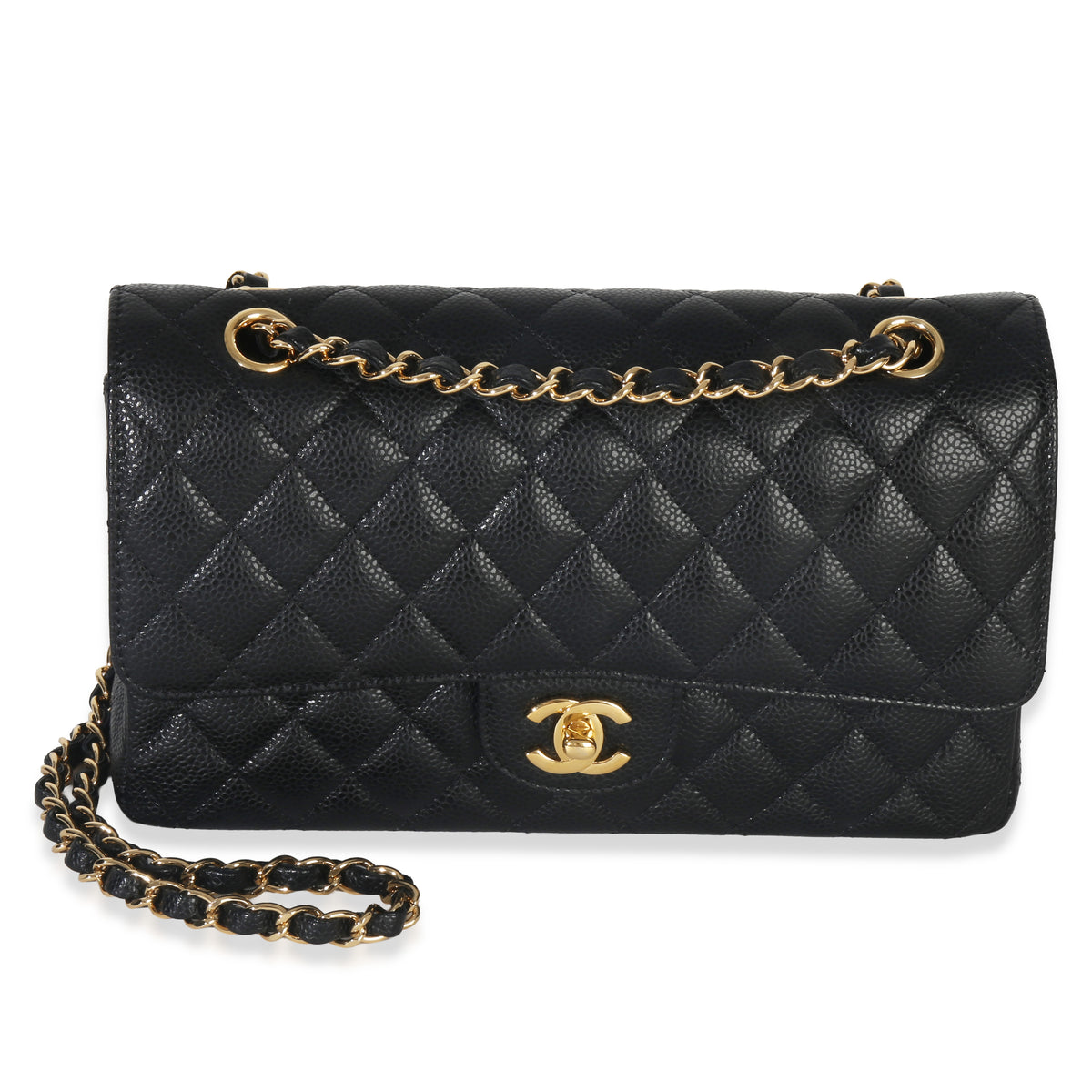 Chanel Black Quilted Caviar Medium Classic Double Flap Handbag Handbag fv