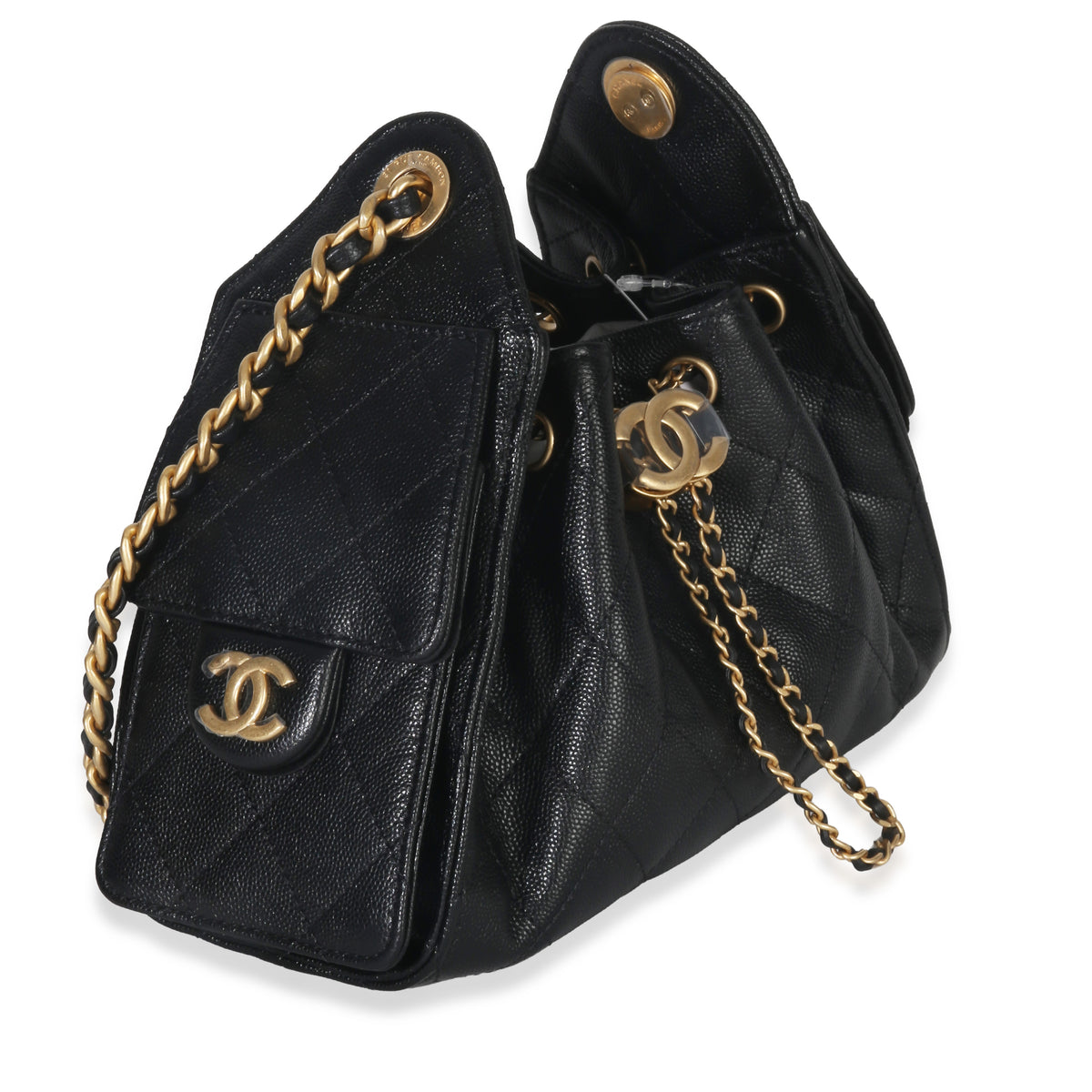 Chanel Black Quilted Caviar Mini  25 Hobo Handbag Handbag sv