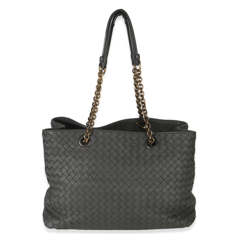Bottega Veneta Grey Nappa Intrecciato Medium Chain Tote Handbag fv