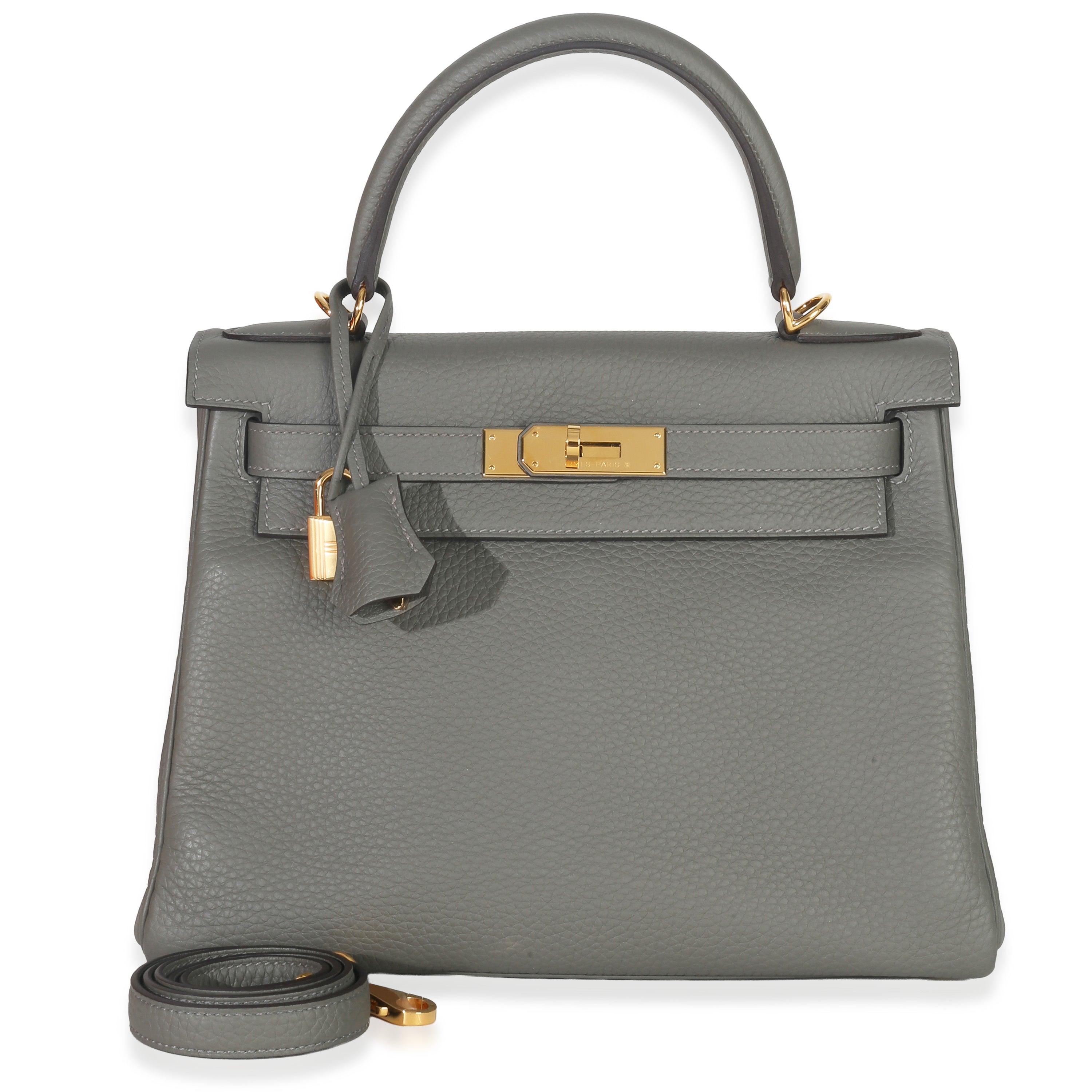 Hermès Gris Meyer Clemence Kelly 28 GHW Handbag fv