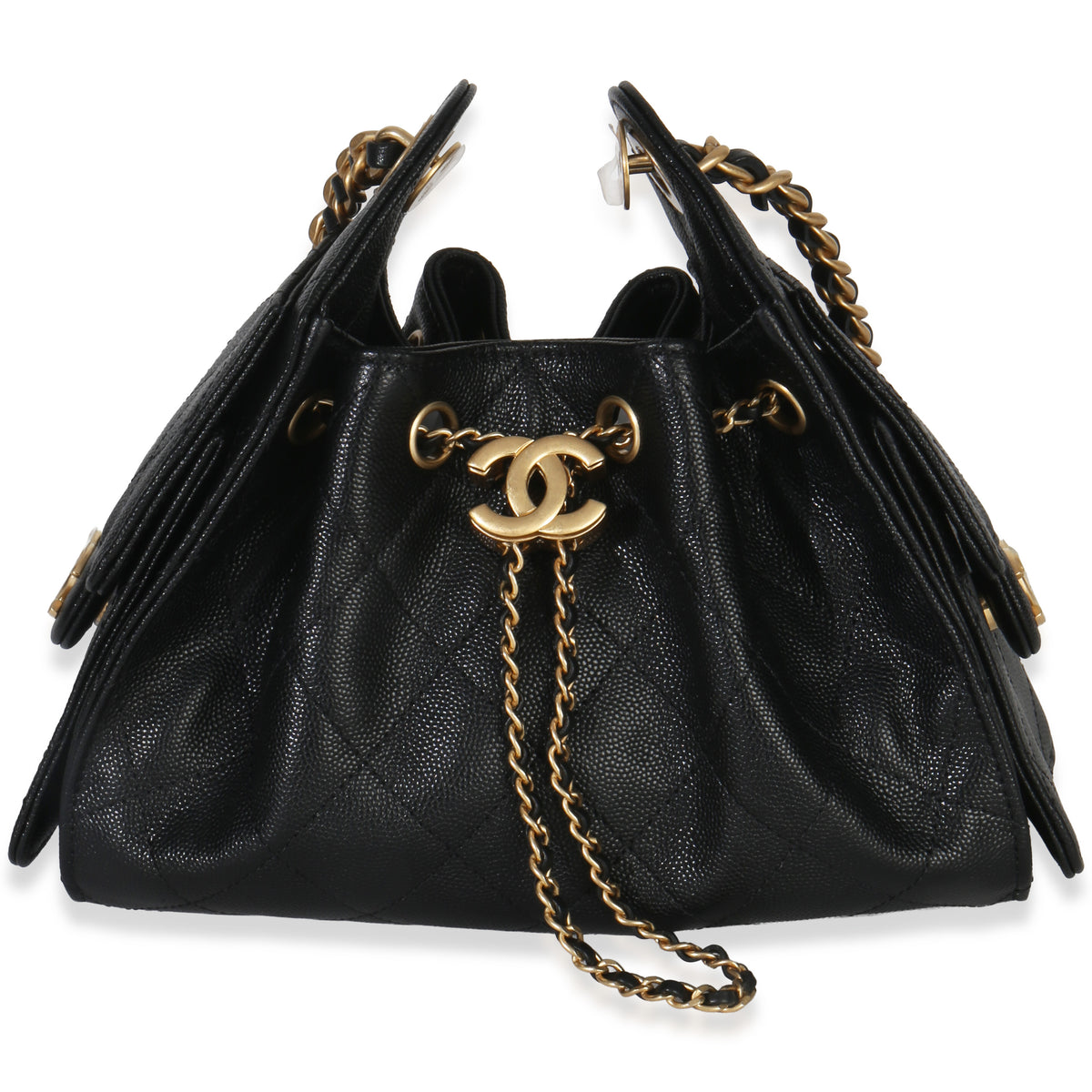 Chanel 26P Black Quilted Caviar Mini  25 Hobo Handbag Handbag fv