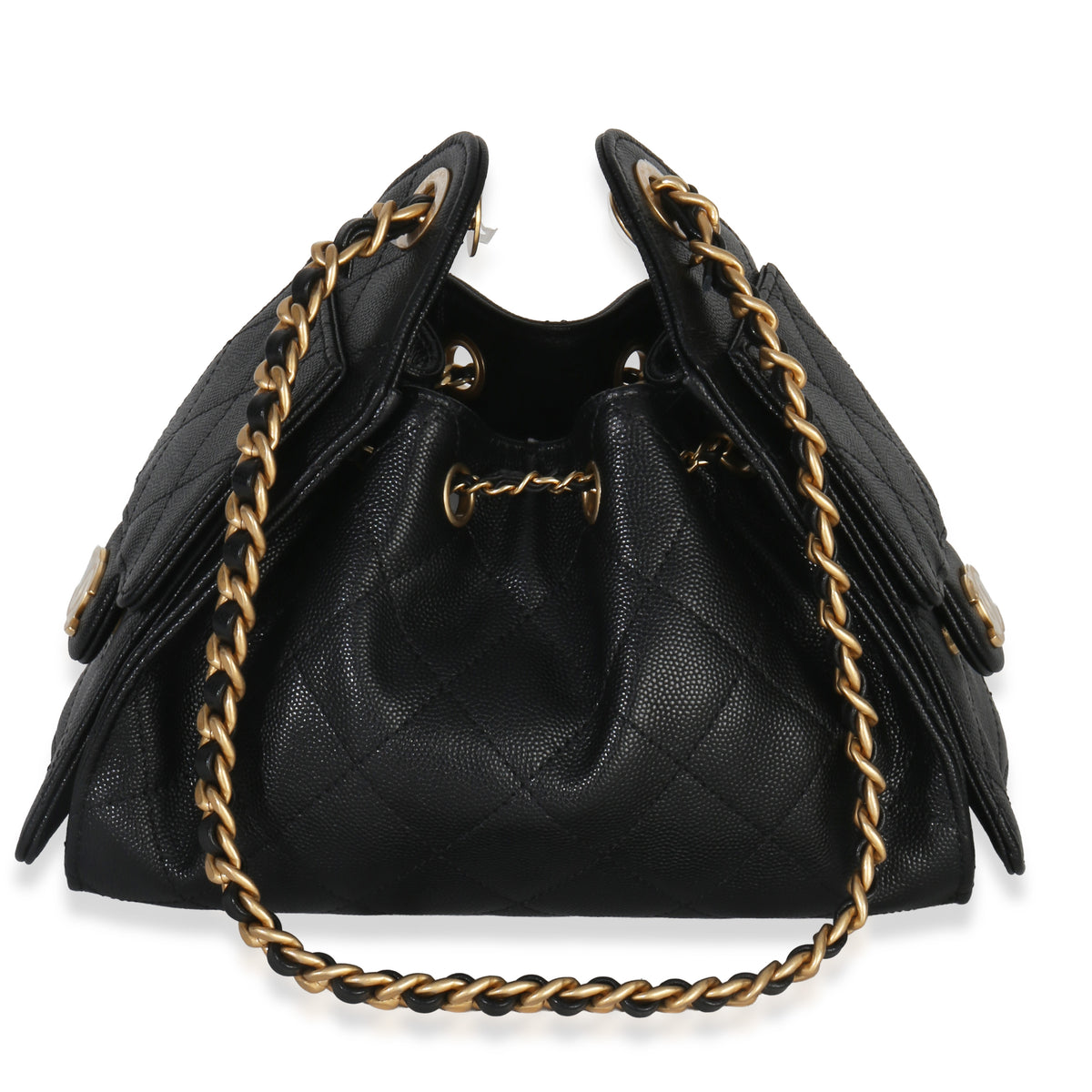 Chanel 26P Black Quilted Caviar Mini  25 Hobo Handbag Handbag stamp