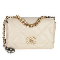 Chanel Beige Quilted Lambskin Medium  19 Flap Bag Handbag fv