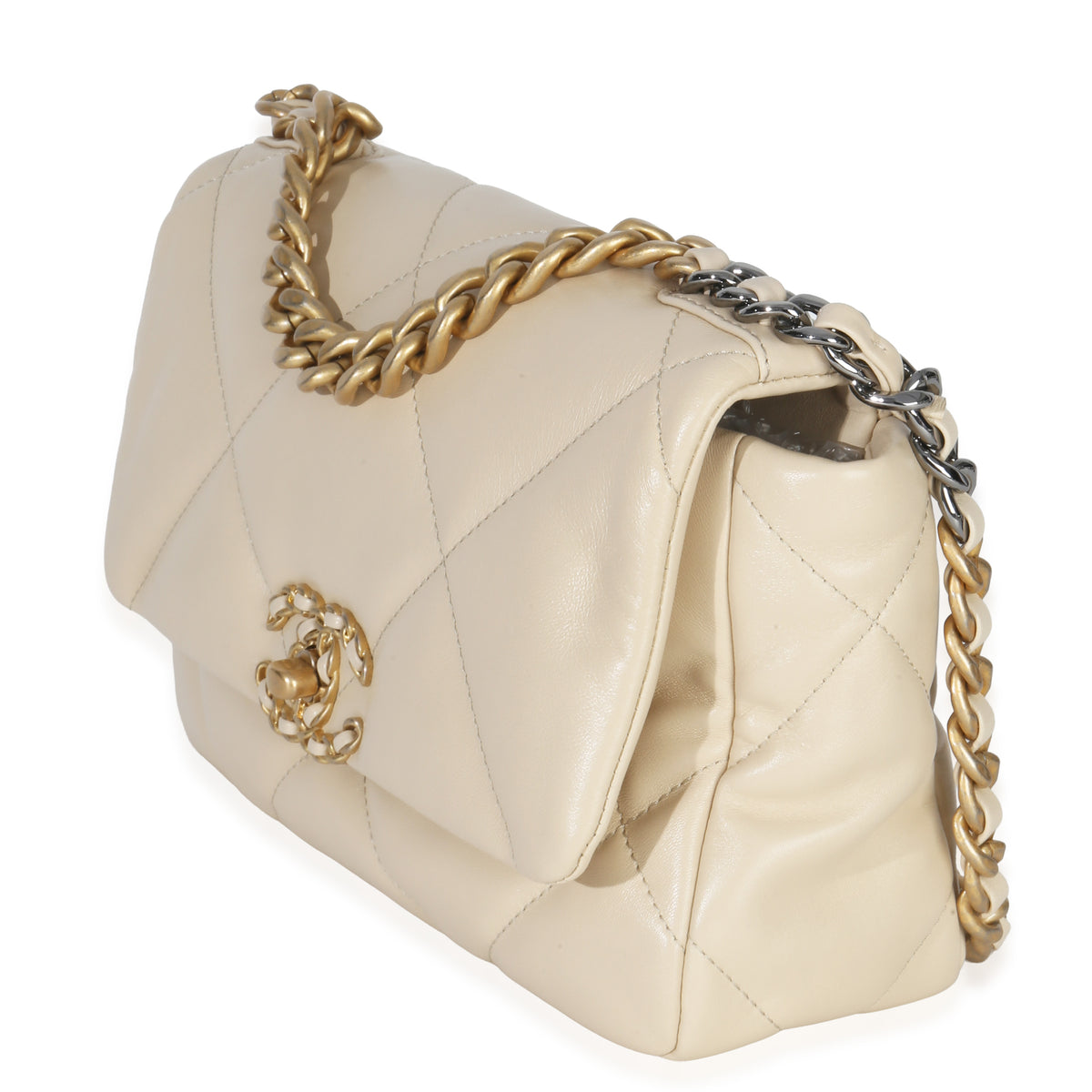 Chanel Beige Quilted Lambskin Medium  19 Flap Bag Handbag sv