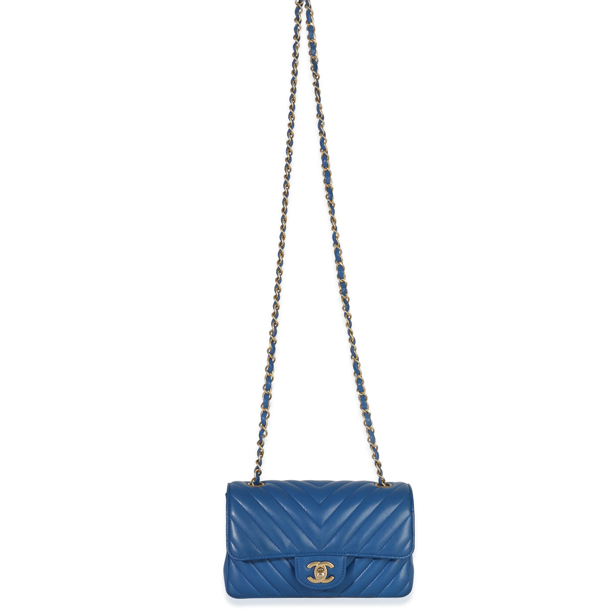 Chanel Blue Lambskin Chevron Mini Rectangular Flap Bag Handbag ad1
