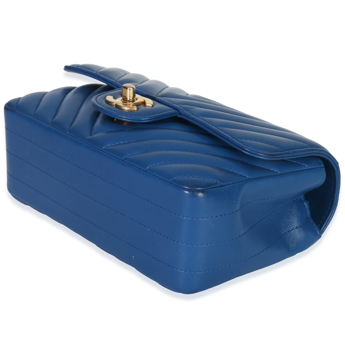 Chanel Blue Lambskin Chevron Mini Rectangular Flap Bag Handbag box