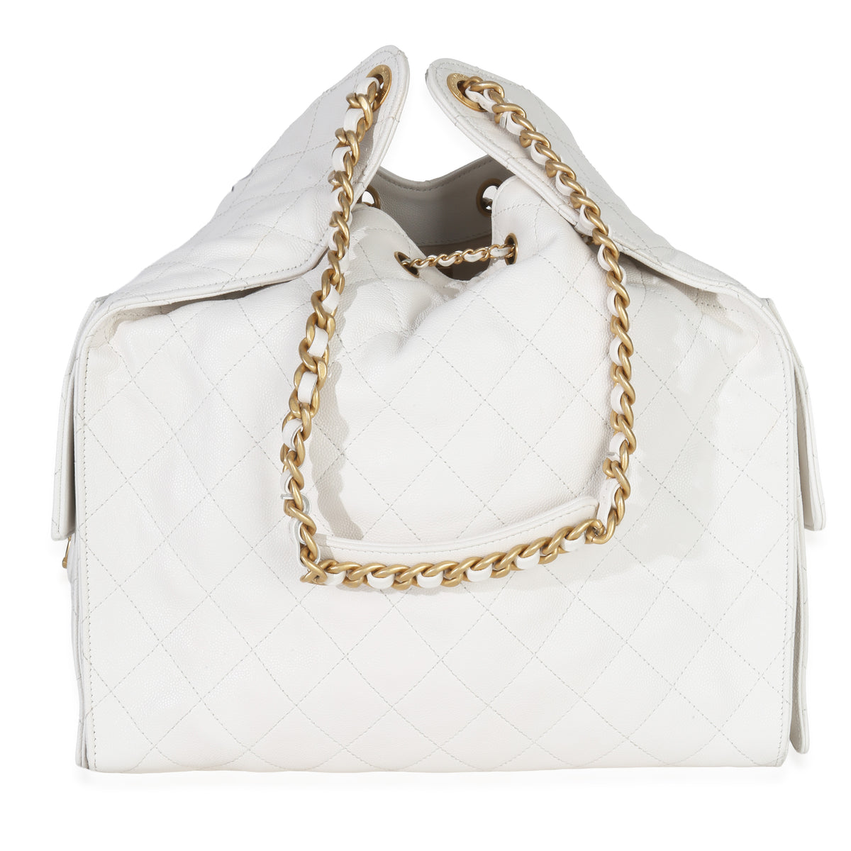 Chanel White Quilted Caviar Large  25 Hobo Handbag Handbag bv