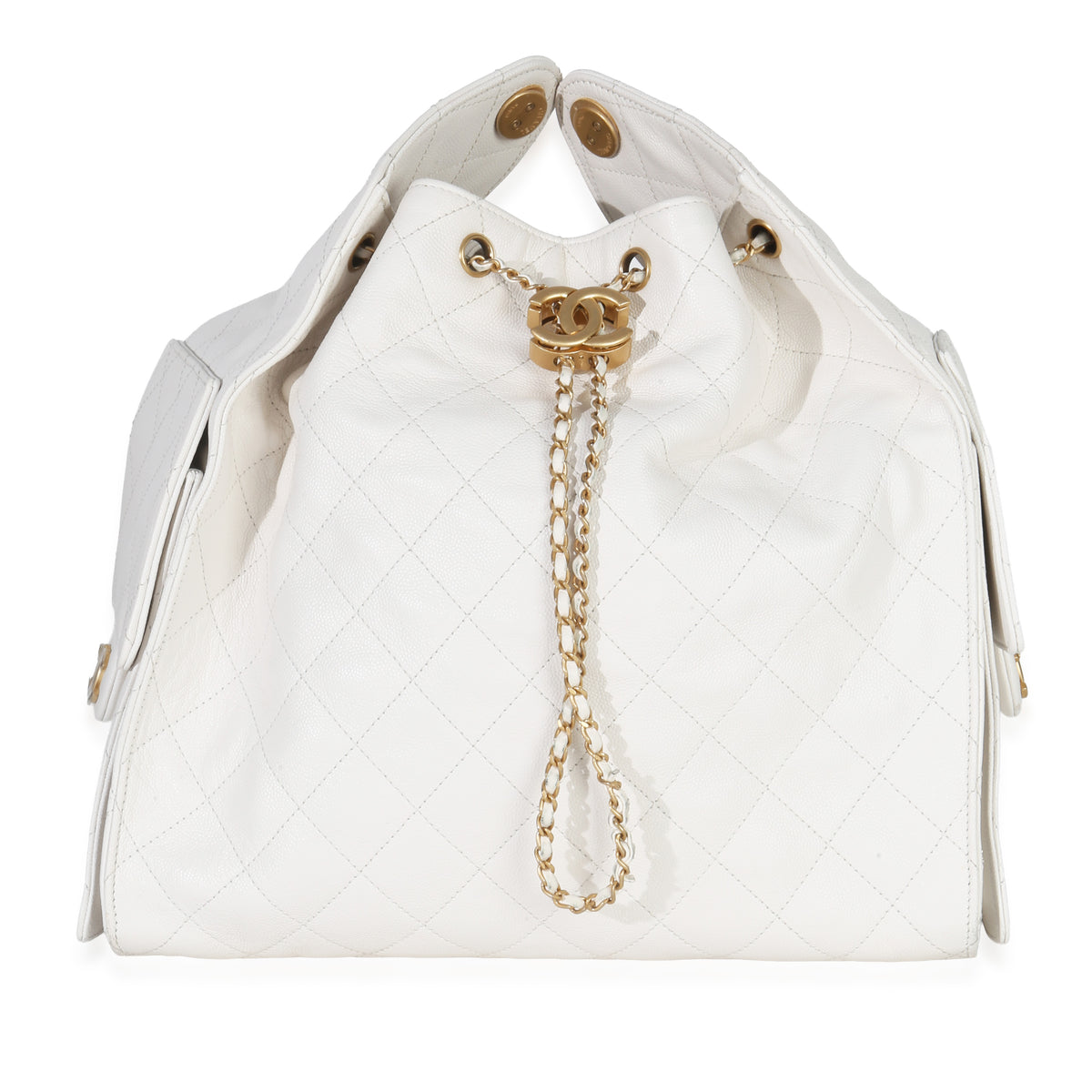 Chanel White Quilted Caviar Large  25 Hobo Handbag Handbag fv