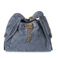 Chanel Blue Quilted Suede Small  25 Hobo Handbag fv
