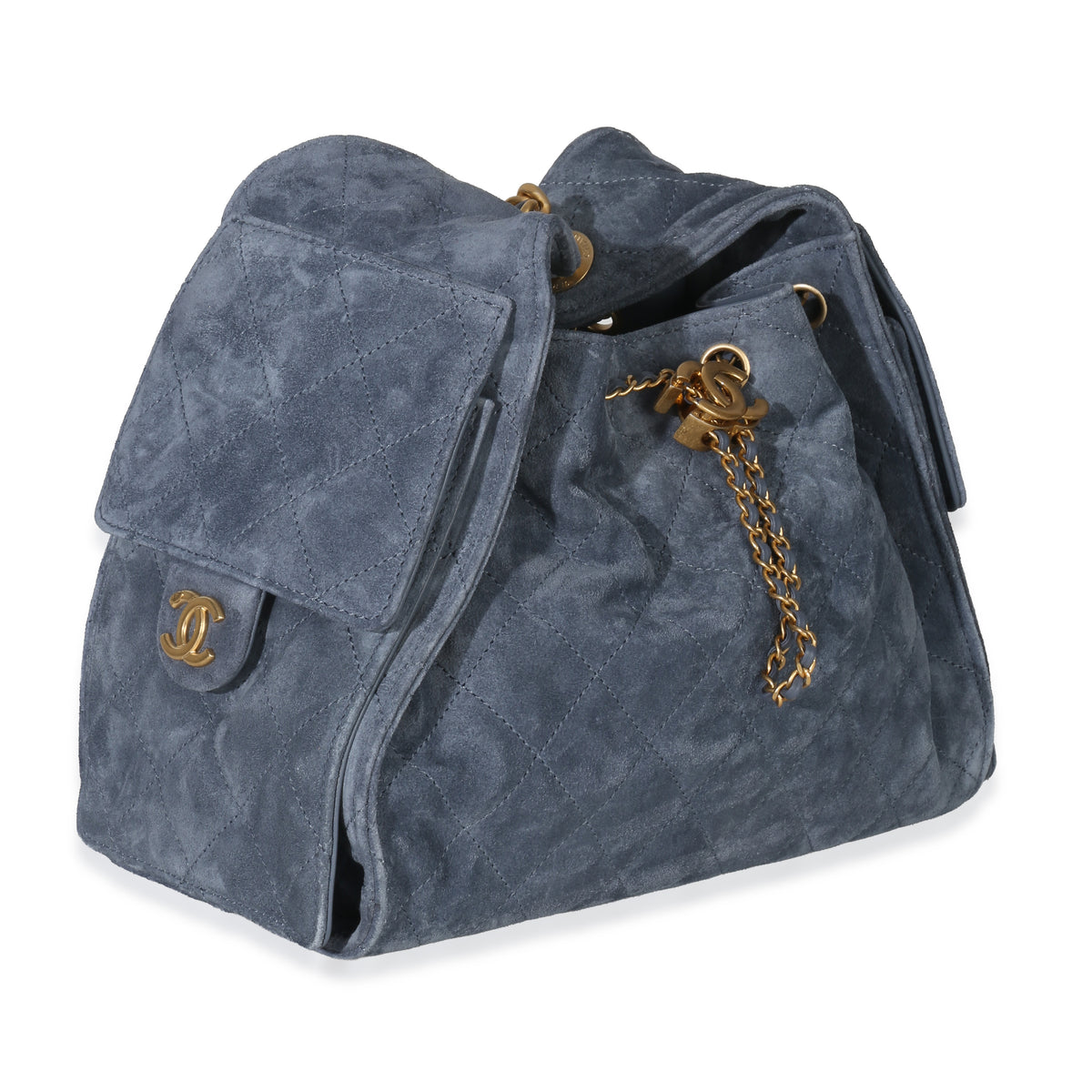 Chanel Blue Quilted Suede Small  25 Hobo Handbag pv