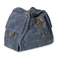 Chanel Blue Quilted Suede Small  25 Hobo Handbag pv