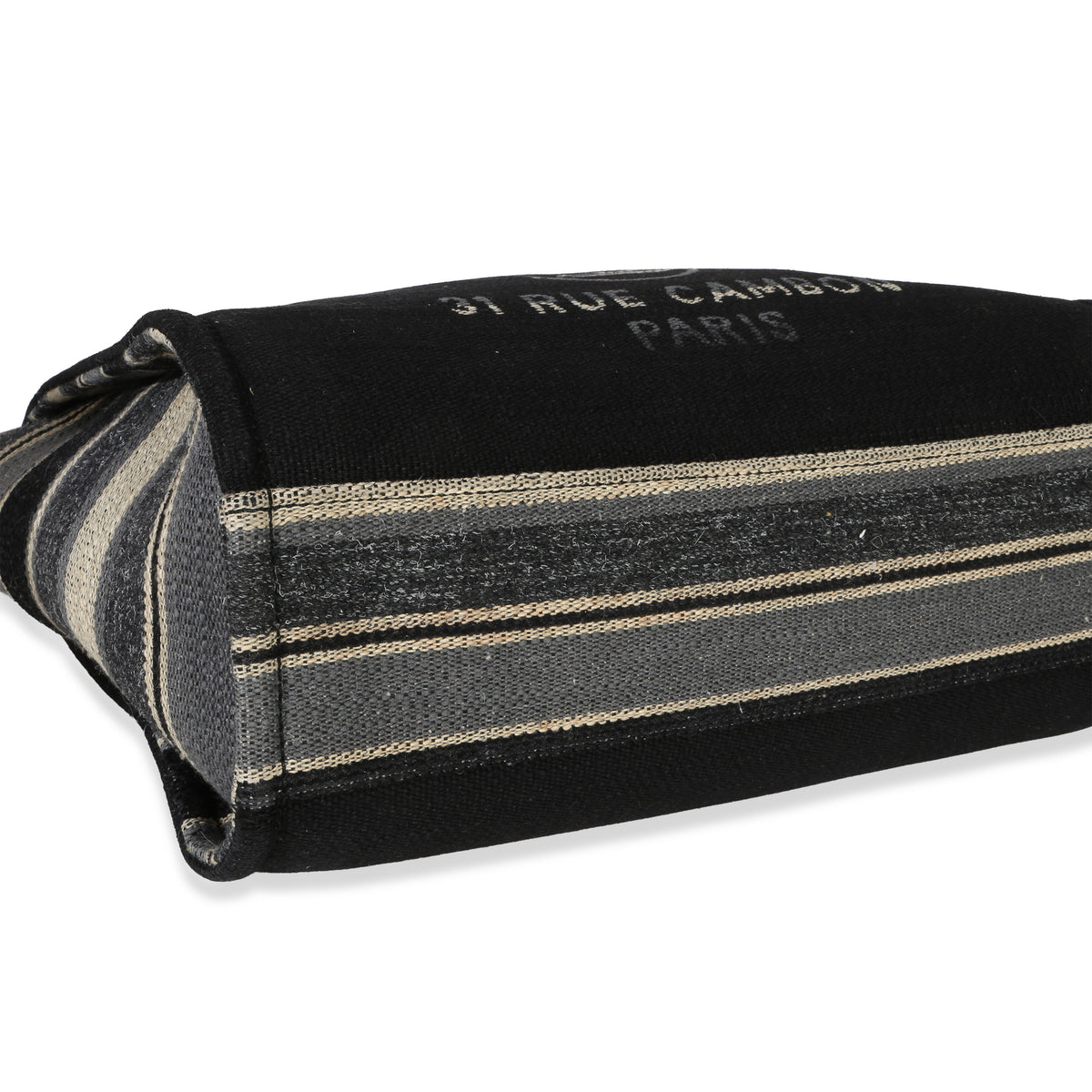 Chanel Blue Canvas Striped Small Deauville Shopping Tote Handbag clasp