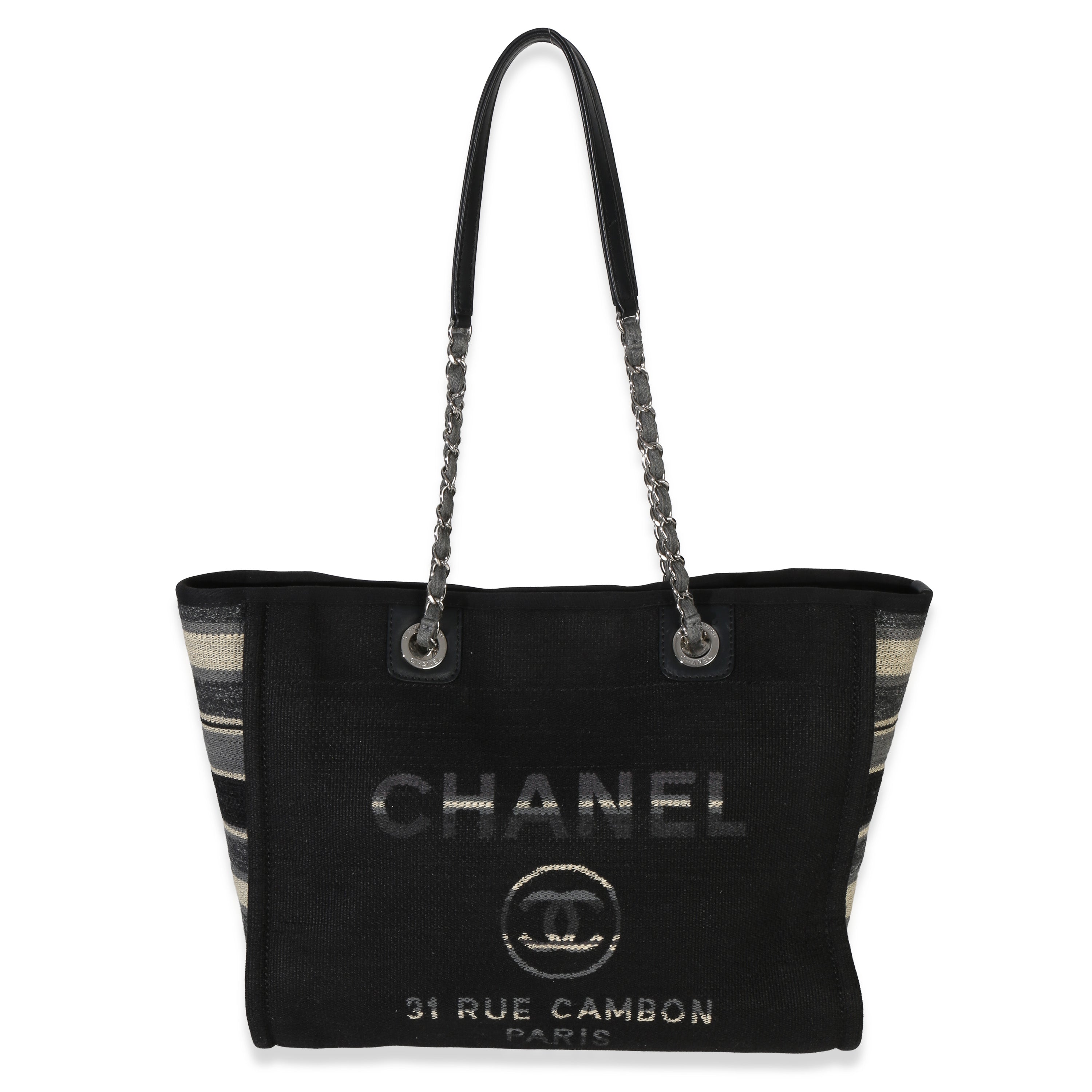 Chanel Blue Canvas Striped Small Deauville Shopping Tote Handbag fv