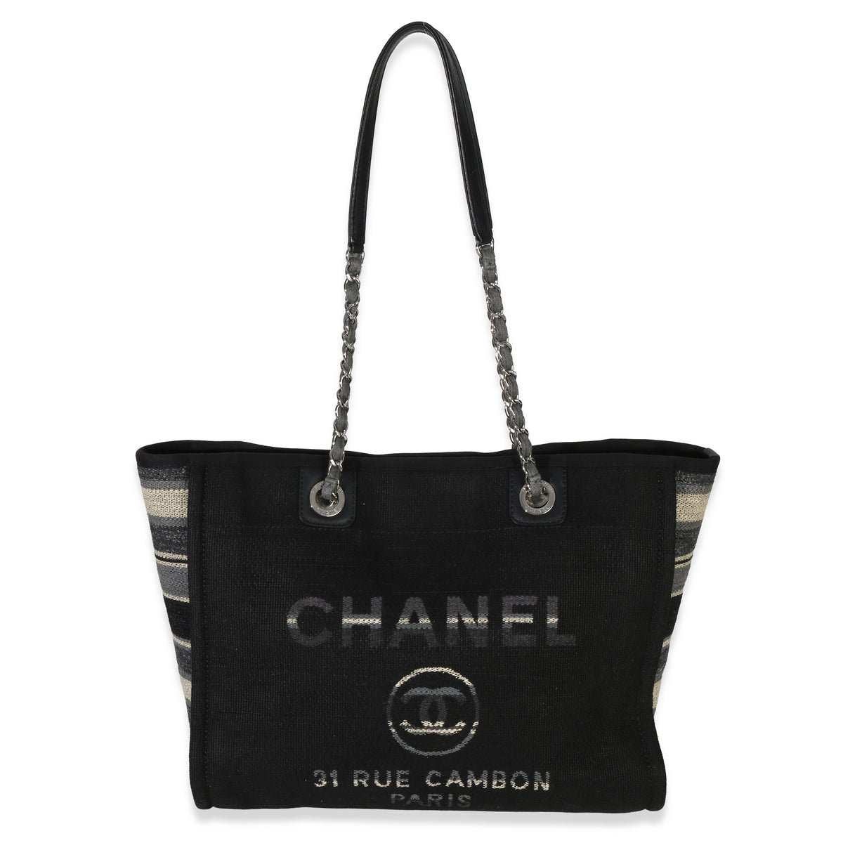 Chanel Blue Canvas Striped Small Deauville Shopping Tote Handbag fv