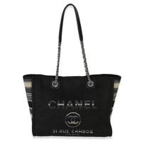 Chanel Blue Canvas Striped Small Deauville Shopping Tote Handbag fv