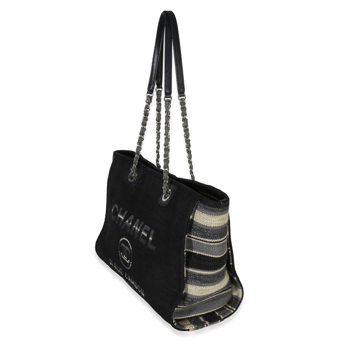 Chanel Blue Canvas Striped Small Deauville Shopping Tote Handbag pv