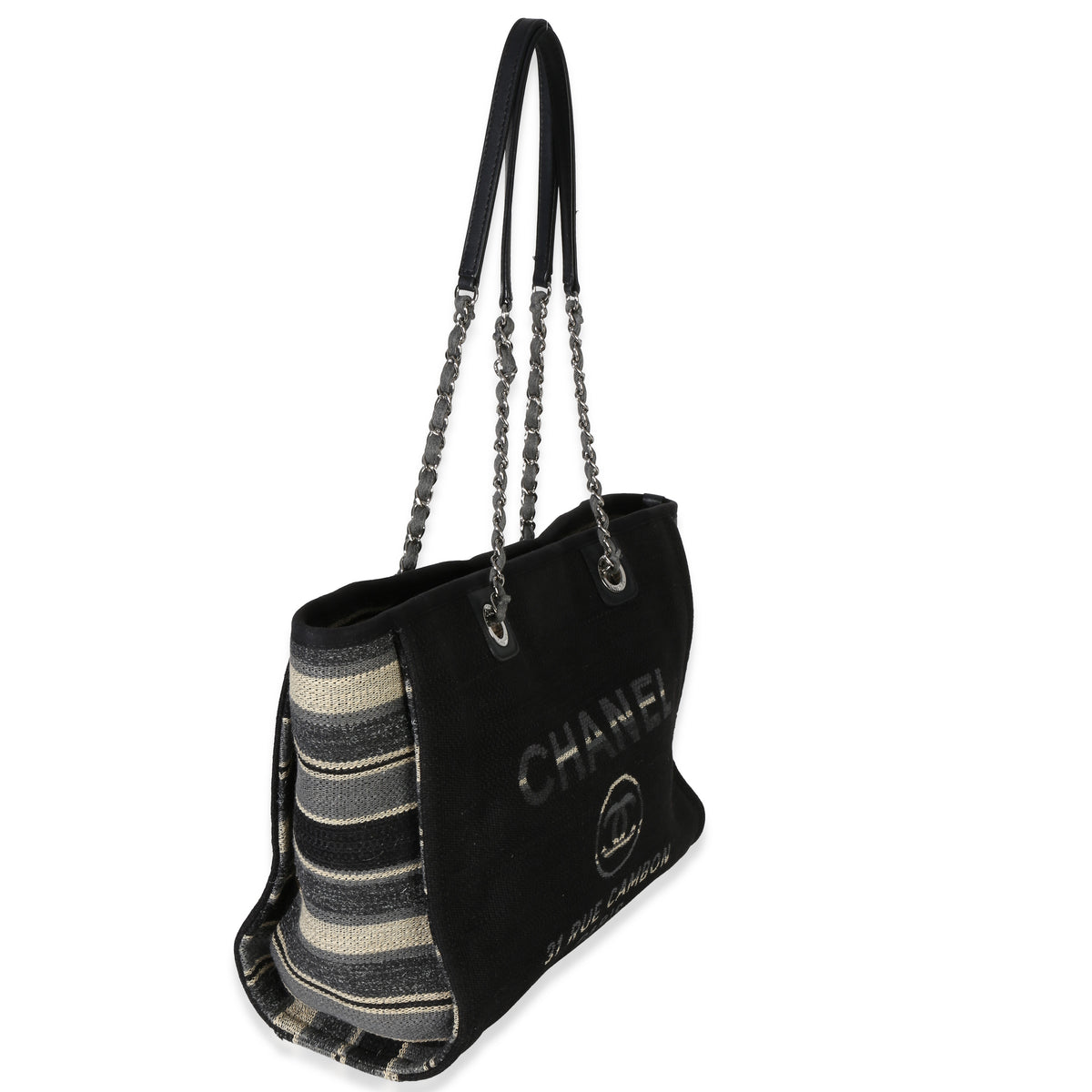 Chanel Blue Canvas Striped Small Deauville Shopping Tote Handbag sv