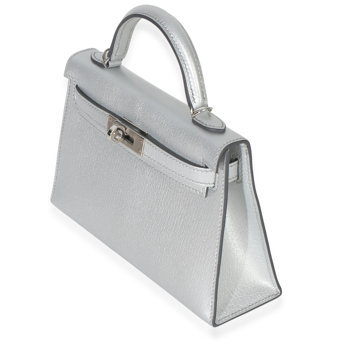 Hermès Argent Metallic Chevre Chamkilight Sellier Mini Kelly II 20 PHW Handbag bv