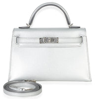 Hermès Argent Metallic Chevre Chamkilight Sellier Mini Kelly II 20 PHW Handbag fv