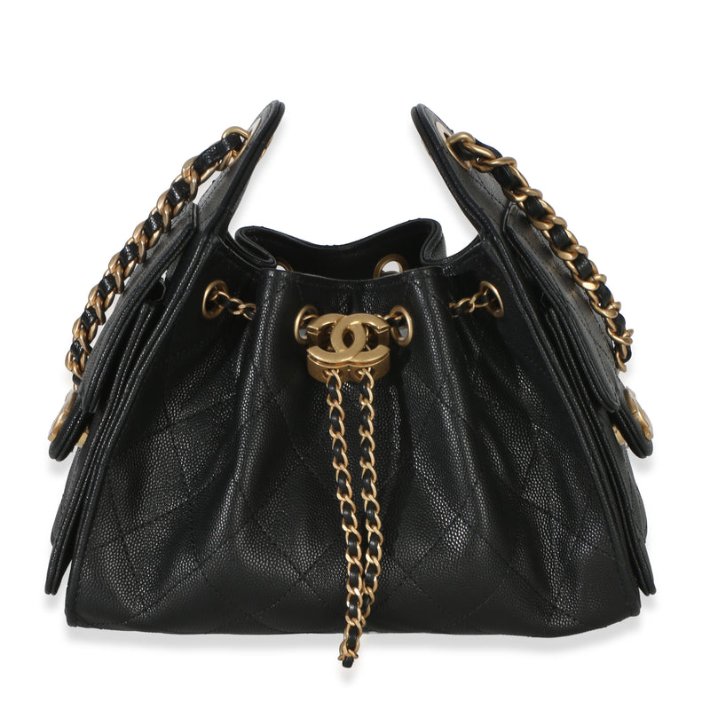 Chanel 26P Black Quilted Caviar Mini  25 Hobo Handbag fv