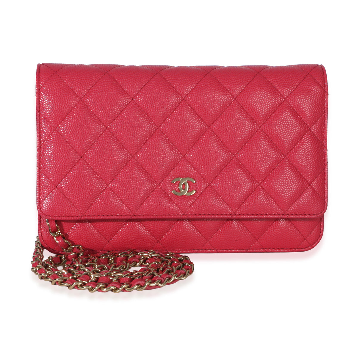 Chanel Dark Pink Quilted Caviar Wallet On Chain Handbag fv