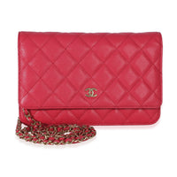 Chanel Dark Pink Quilted Caviar Wallet On Chain Handbag fv