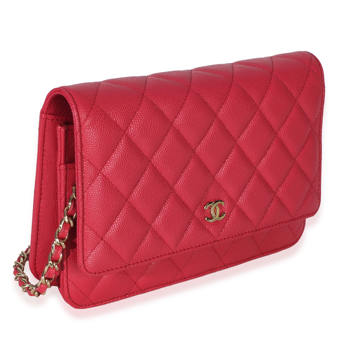Chanel Dark Pink Quilted Caviar Wallet On Chain Handbag pv