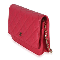Chanel Dark Pink Quilted Caviar Wallet On Chain Handbag sv