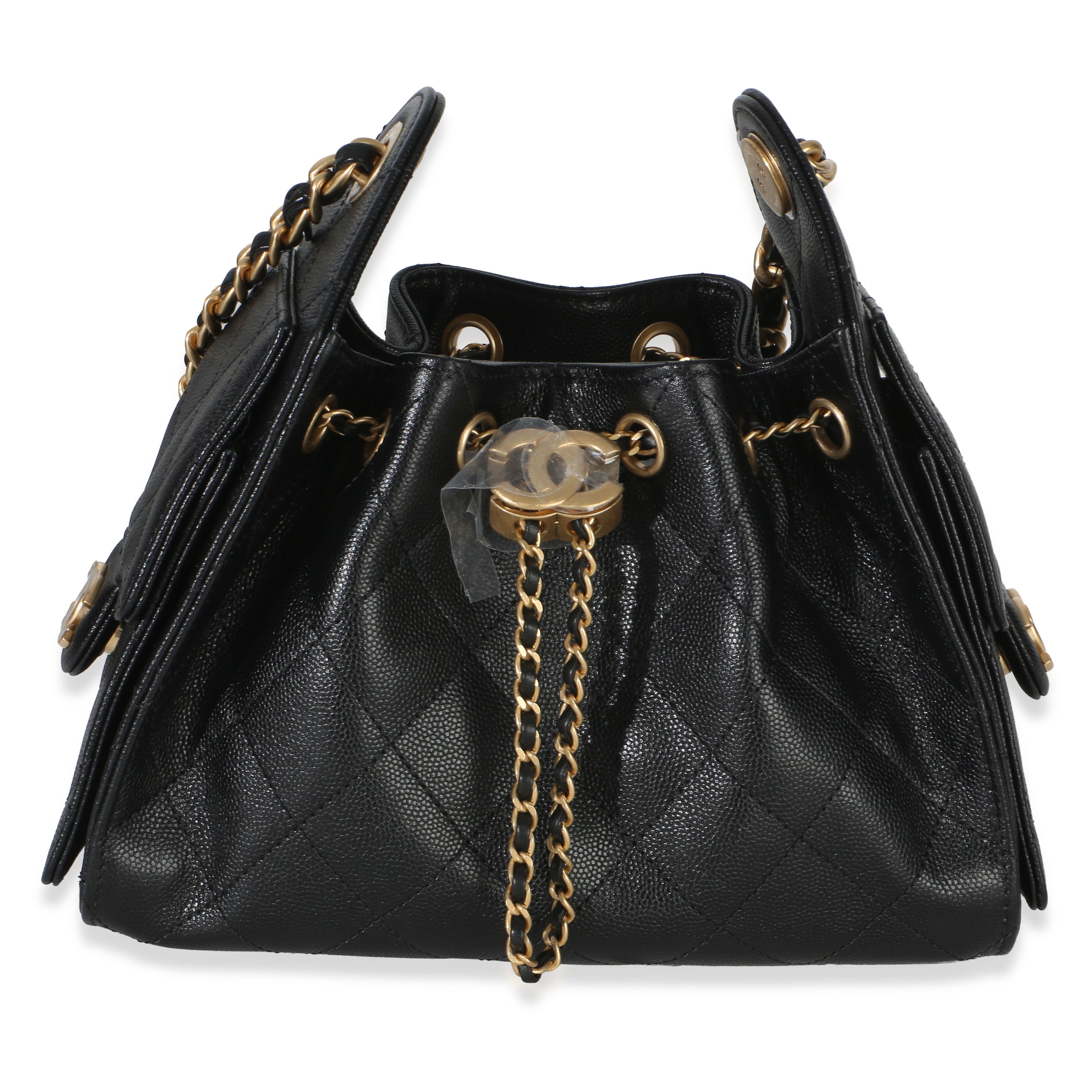 Chanel 26P Black Quilted Caviar Mini  25 Hobo Handbag Handbag fv