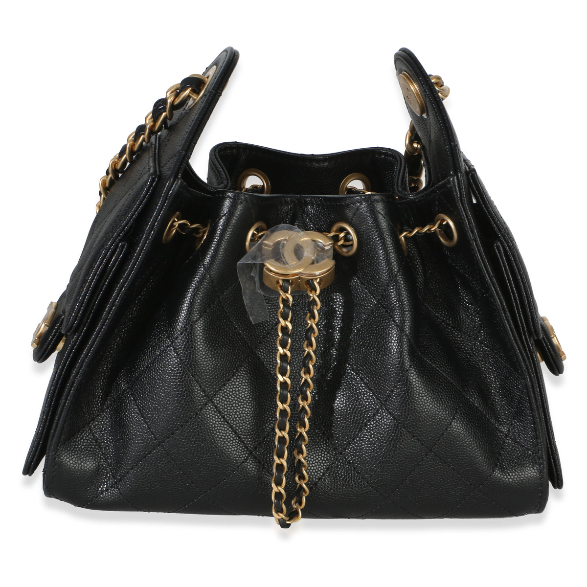 Chanel 26P Black Quilted Caviar Mini  25 Hobo Handbag Handbag fv