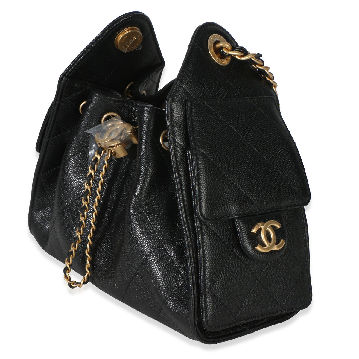 Chanel 26P Black Quilted Caviar Mini  25 Hobo Handbag Handbag sv